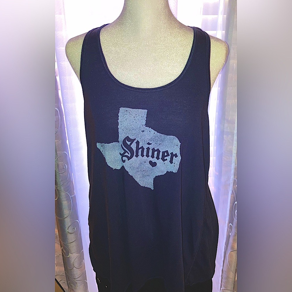 Shiner Texas Beer Tank Top Navy Blue Distressed Reversed Hem XL GUC